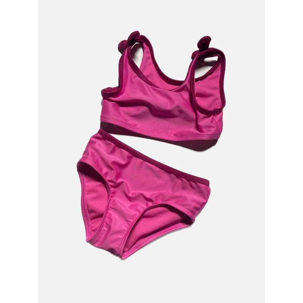 Cat & Jack Bikini Set Toddler Girl 3T Pink Solid Knot Strap Summer Swimwear